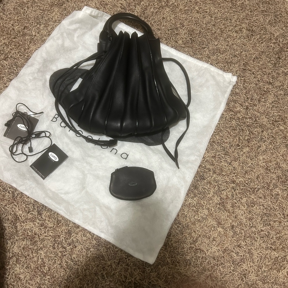 OVO Black Pleated Leather Tote Bag